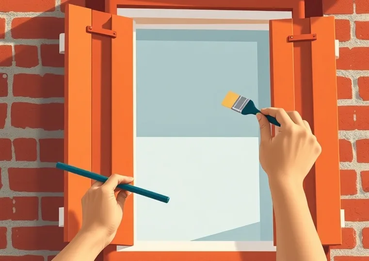 Mise en peinture au pinceau de volets et d'encadrements en bois
