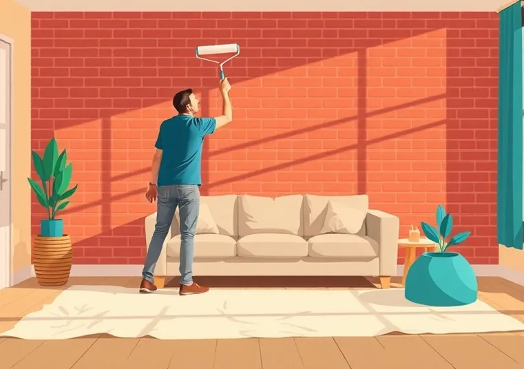 Peintre appliquant la peinture au rouleau sur un mur de salon